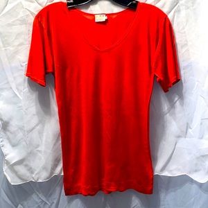 HOPPY 100% PURE SILK ORANGE/RED V NK TEE SZ M
